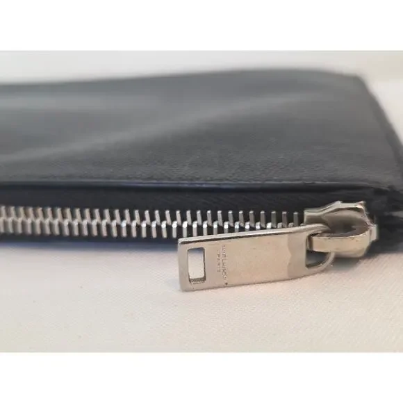 Saint Laurent YSL Black Leather Zip Pouch Clutch Grain de Poudre Caviar Leather - Picture 7 of 15